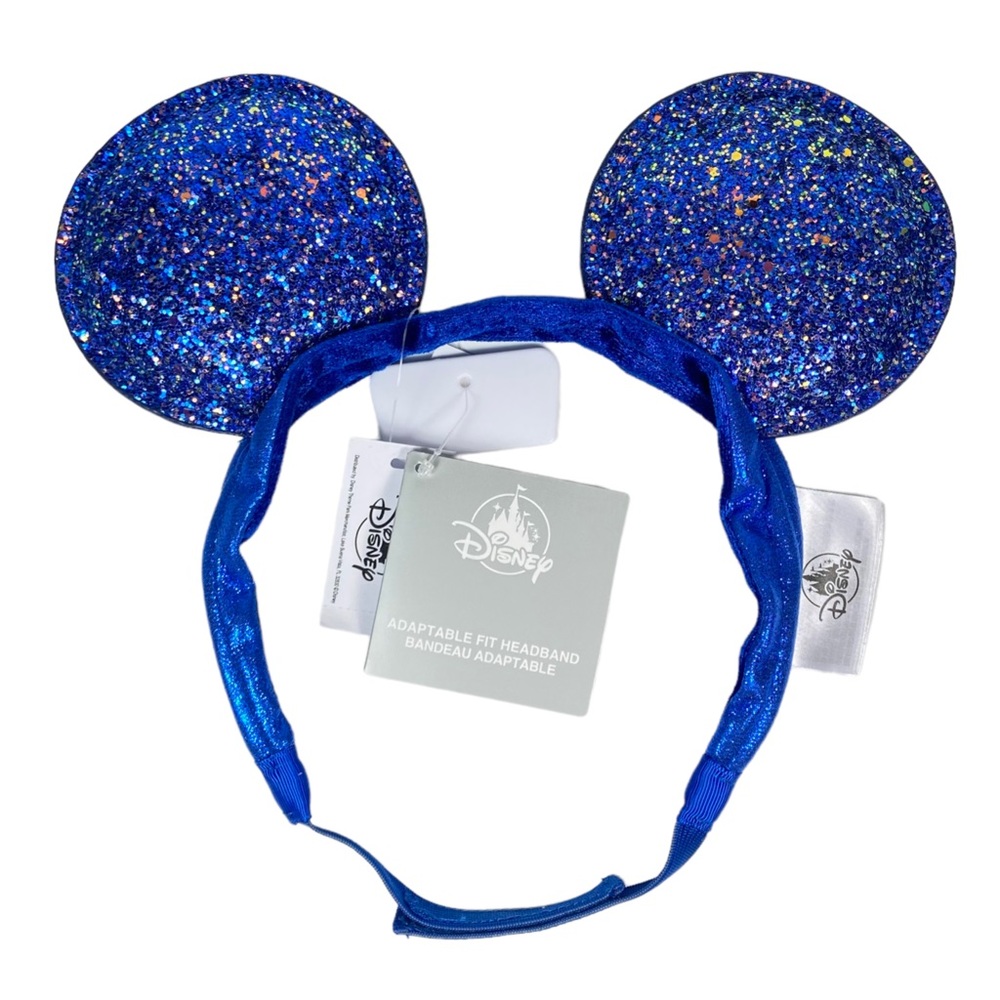 NWT Disney Parks Blue Sparkle Minnie Ears Adjustable Adaptable Headband Youth